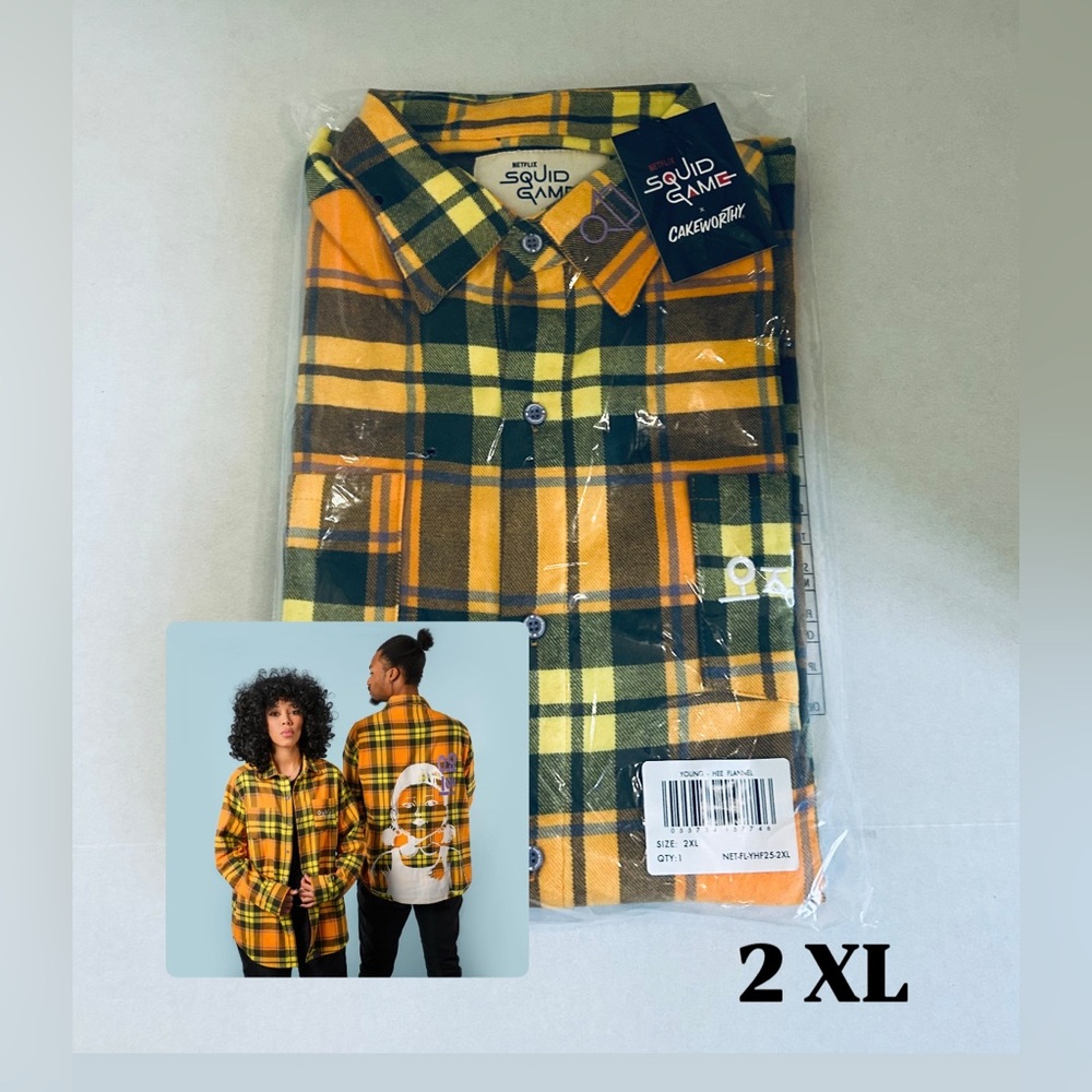Cakeworthy Squid Games Young-Hee flannel Unisex Size 2XL